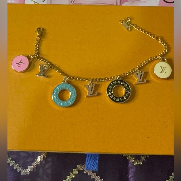 Handmade Jewelry - Handmade stamped designer zipper pull Gold and Multicolor Charm Bracelet